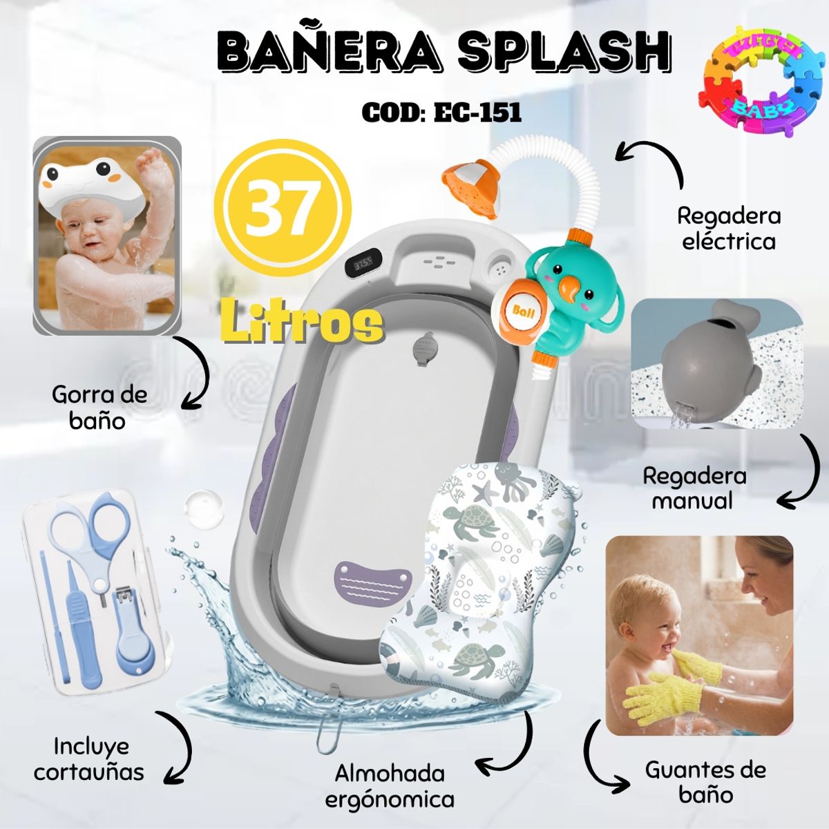 CAM - BAÑERA PLEGABLE MULTIUSO SPLASH - GRIS