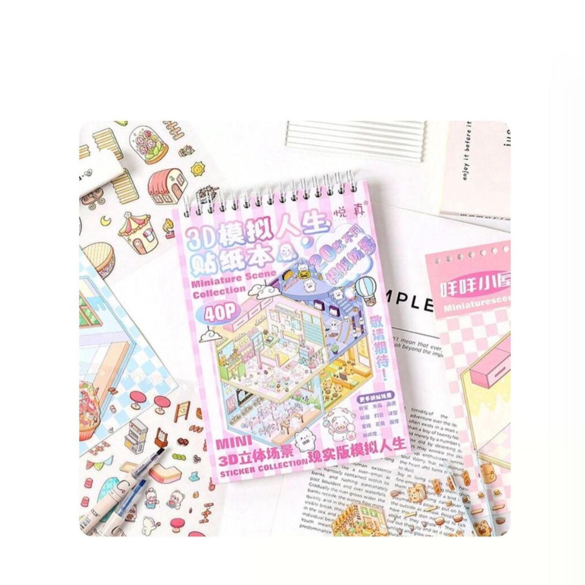 GENERICO - Libro de stickers 3D– 20 Escenarios + 500 STICKERS + Pinza Incluida