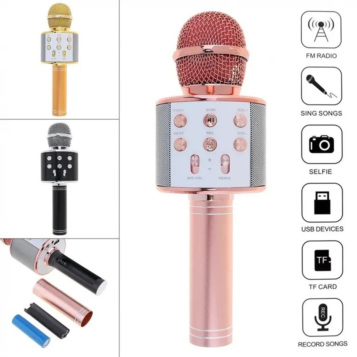 OEM - Micrófono Karaoke Portátil con Altavoz Bluetooth - Grabador de Voz y Efectos Remix
