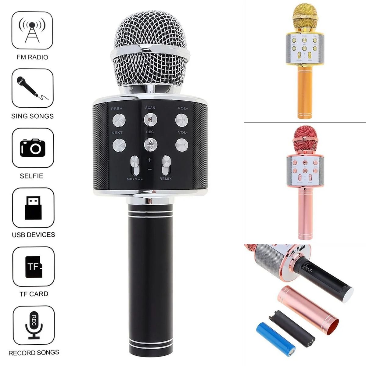 OEM - Micrófono Karaoke Portátil con Altavoz Bluetooth - Grabador de Voz y Efectos Remix