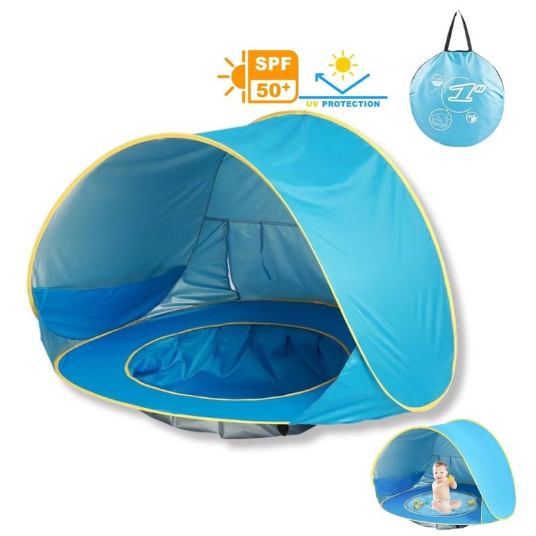 Tienda De Playa BÉABA Breezy UPF50+ | Protección Solar Máxima Para Bebé | Ventilación 360° Y Mosquitera | Plegado Fácil Y Bolsa De Transporte | Color Caqui