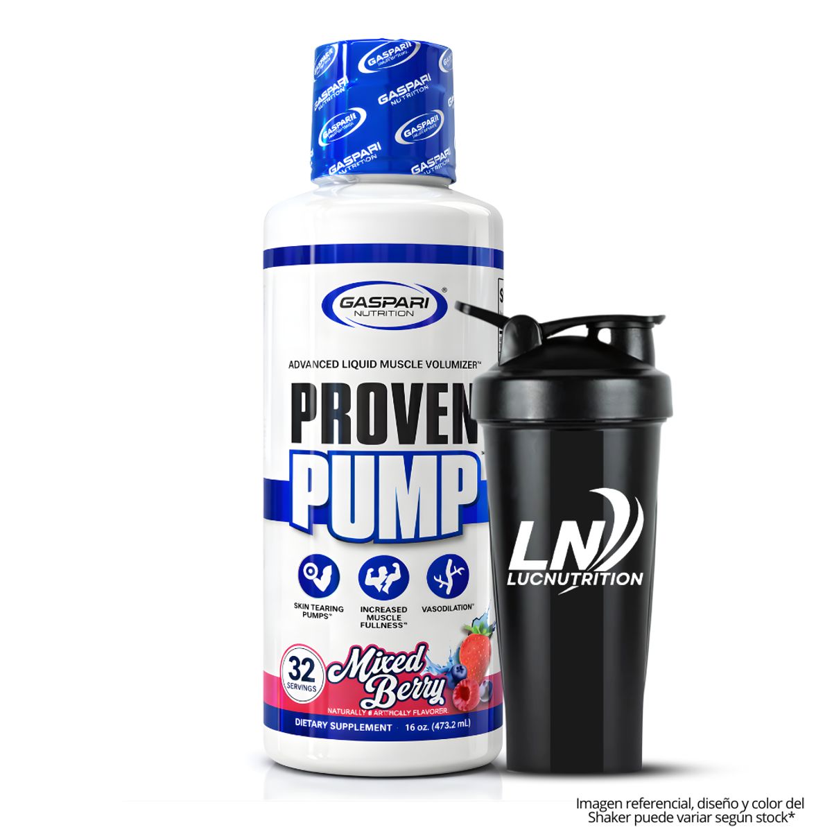 GASPARI NUTRITION - Proven Pump Gaspari Nutrition - Glicerol Liquido 32 Servicios - Mixed Berry + Shaker