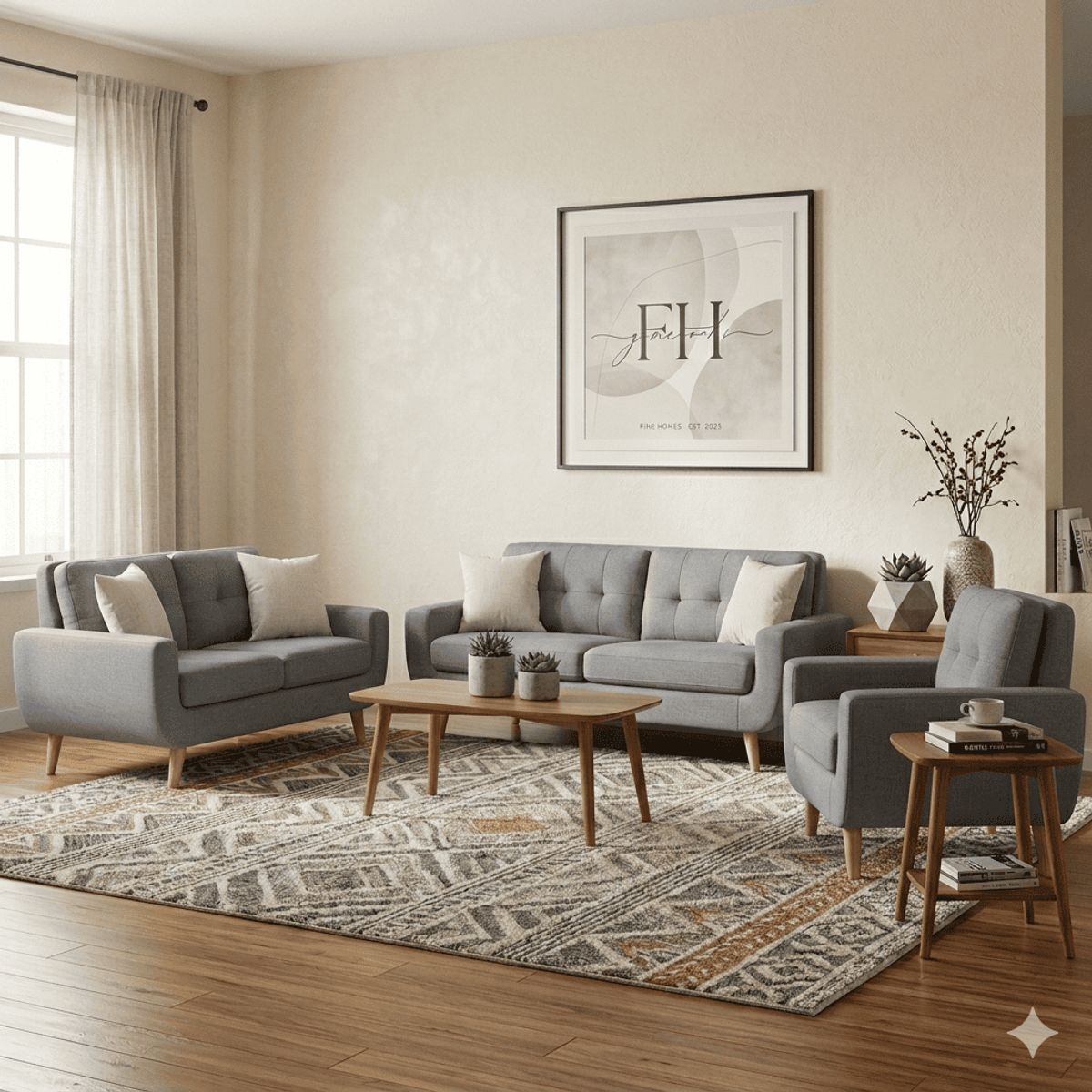 FABIANI HOME - Juego de Sala 3-2-1 Premium Fabiani Home Vintage Moderno con Espuma Zebra D35