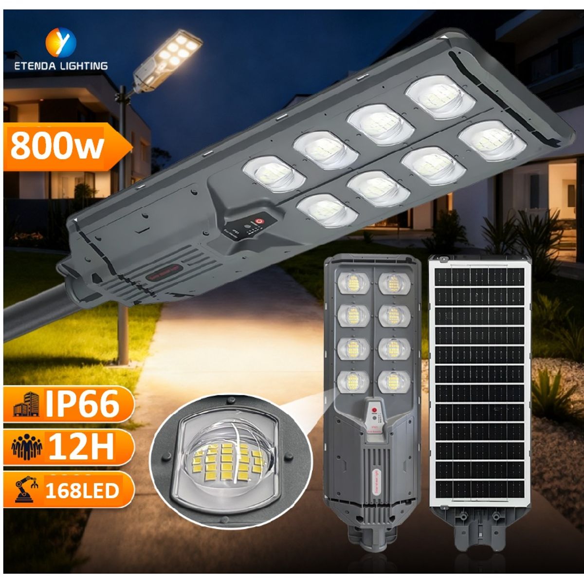 GENERICO - Reflector LED Solar Exterior Sensor de Movimiento Poste Pastoral 7500k 800W