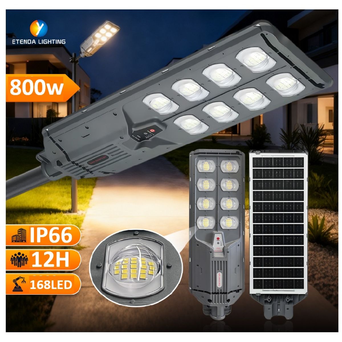 GENERICO - Reflector LED Solar Exterior Sensor de Movimiento Poste Pastoral 7500k 800W