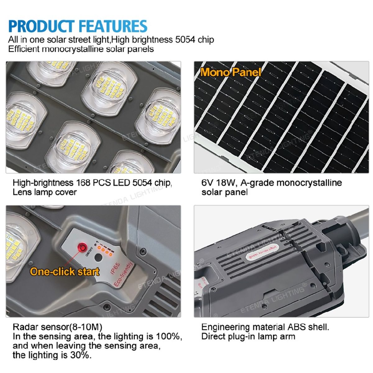 GENERICO - Reflector LED Solar Exterior Sensor de Movimiento Poste Pastoral 7500k 800W