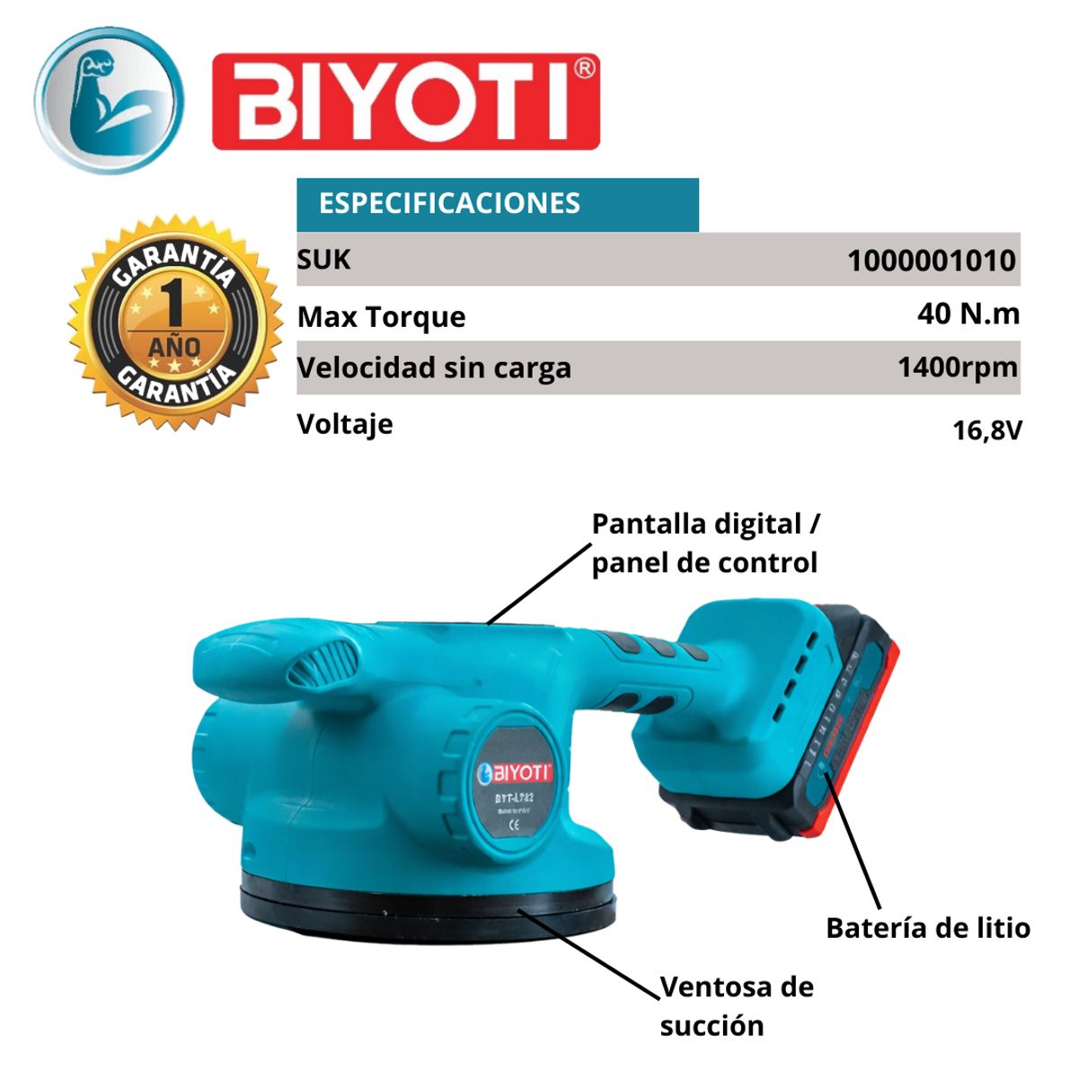 GENERICO - Vibradora de Ventosa Inalámbrica BIYOTI para Colocación de Porcelanato y Cerámica