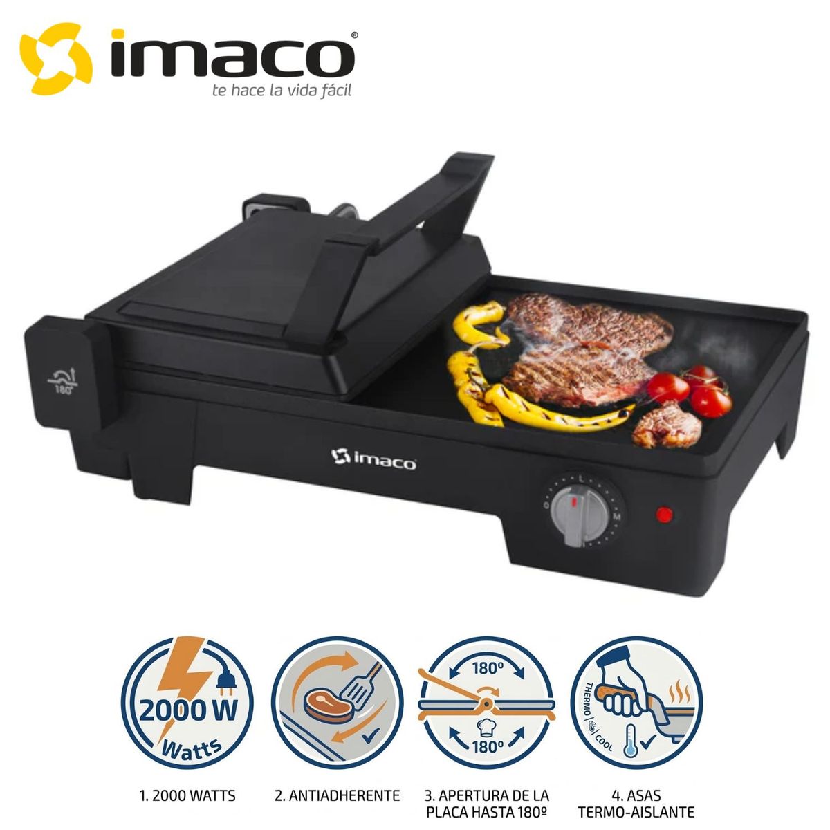 IMACO - Parrilla grill Imaco IG1016E 2 en 1 extendible hasta 180 Grados