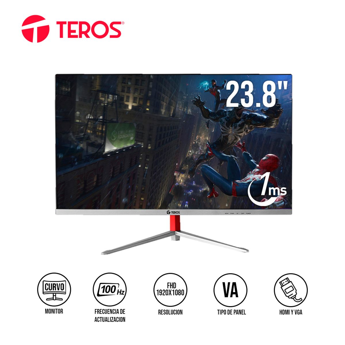 S&T - Monitor Curvo Teros TE-2402S 23.8pul FHD 100Hz 1ms HDMI VGA - Negro