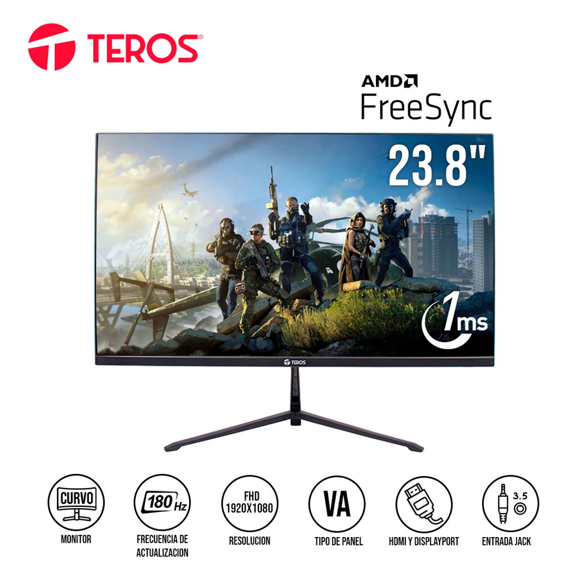 S&T - Monitor Curvo Gaming Teros 23.8pul FHD 180Hz 1ms TE-2476G