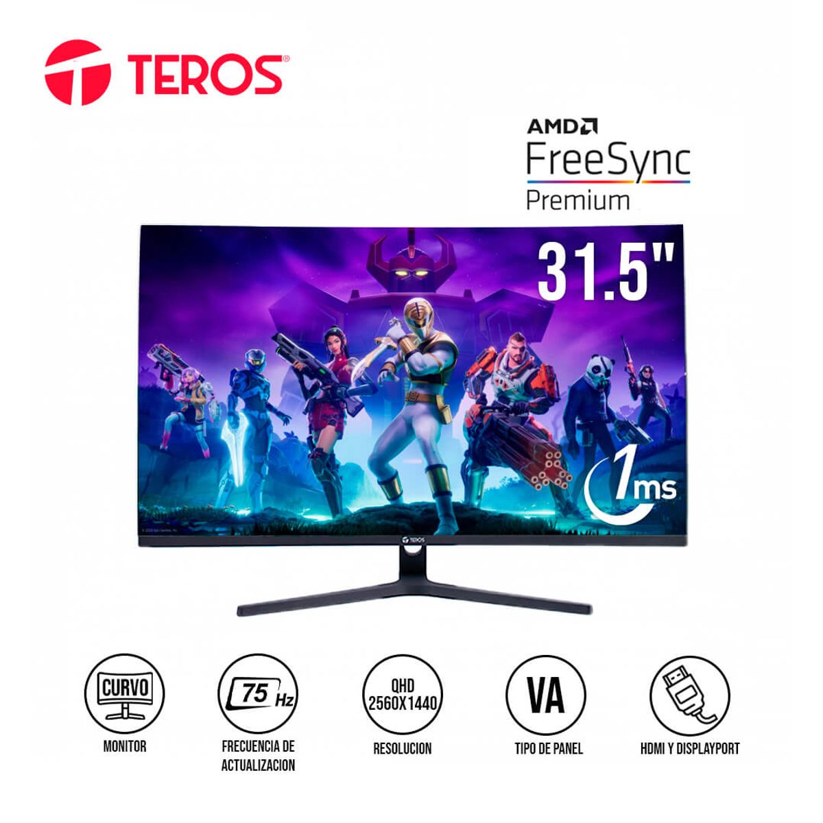 S&T - Monitor Curvo Teros 31.5pul QHD 75Hz 1ms DisplayPort TE-3253S