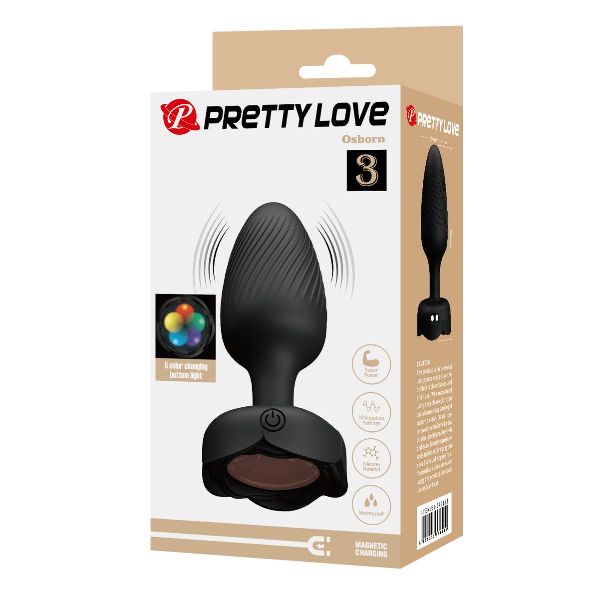 PRETTY LOVE - Plug Anal LED Vibrador Osborn 5 Colores Talla M Largo 9.8 cm Ø 3.4 cm