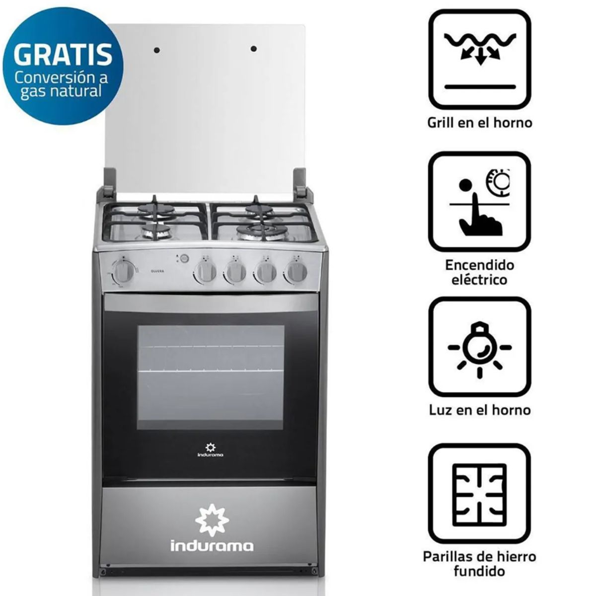 INDURAMA - Cocina a Gas Indurama Olvera QZ 4 Hornillas - Croma