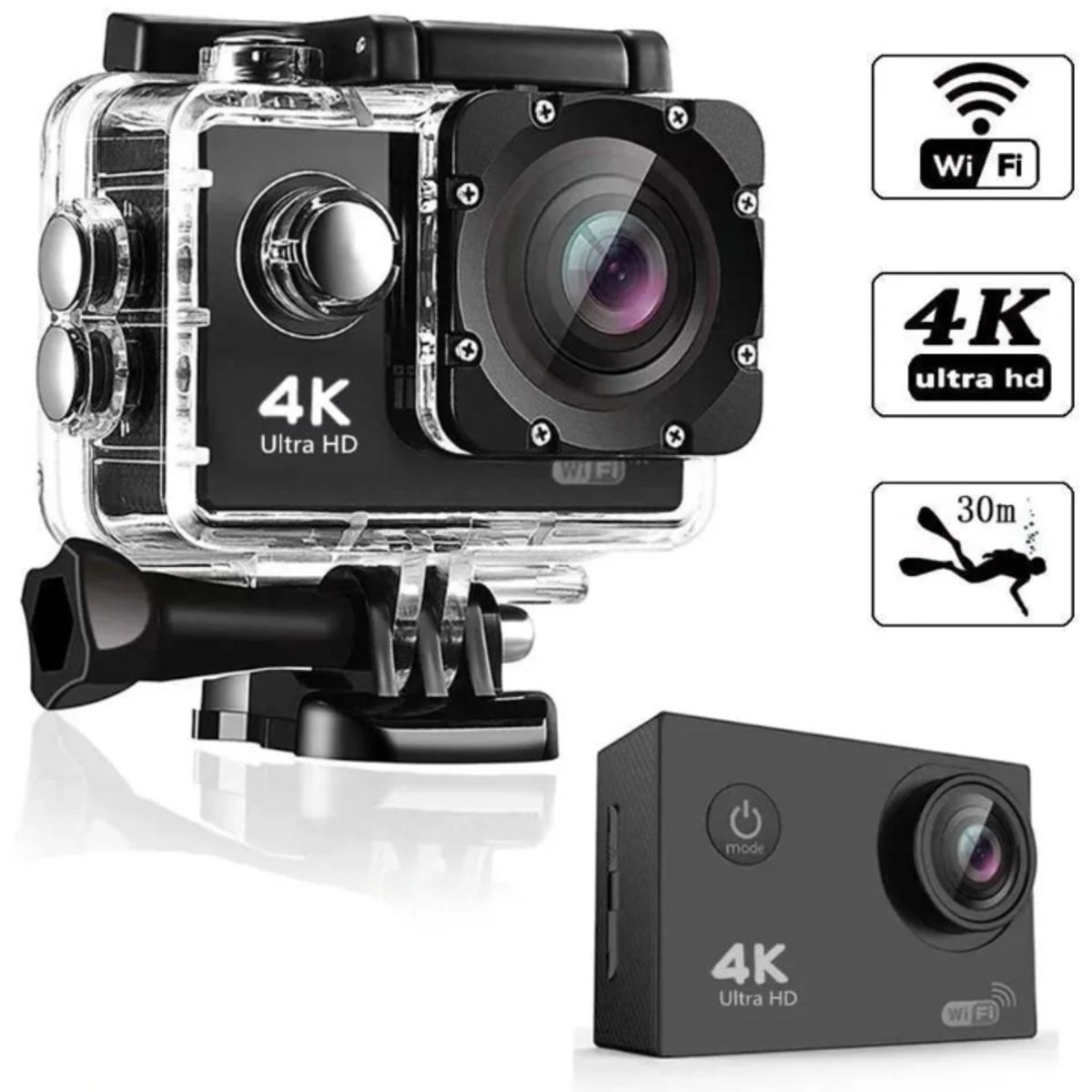 GENERICO - Cámara Video Deportiva 4K Ultra HD Wifi acuática
