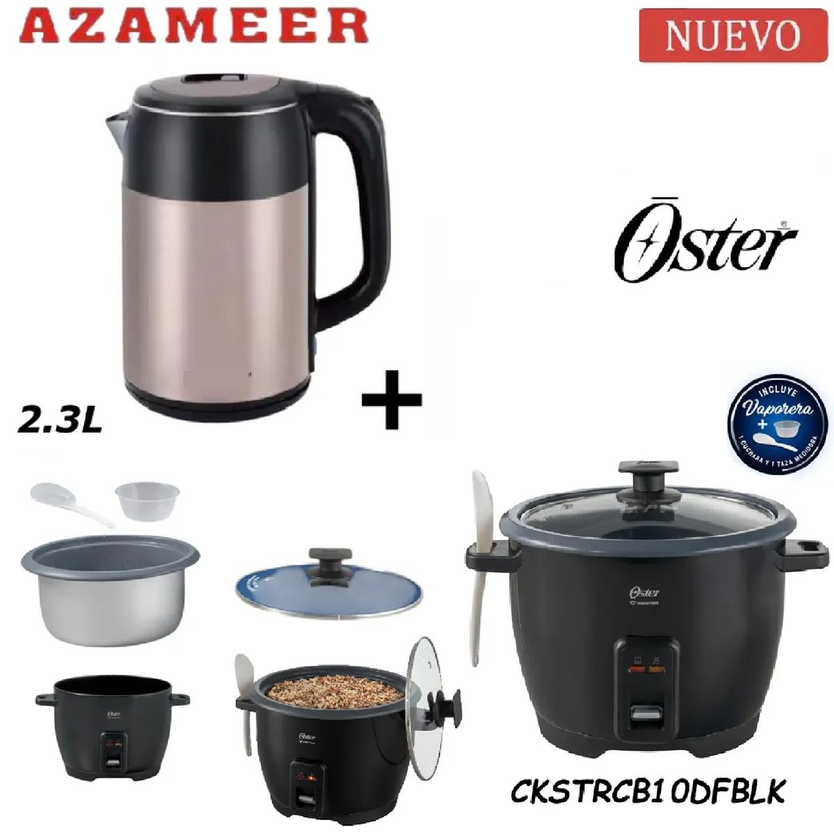 OSTER - Combo Olla Arrocera CKSTRCB10DFBLK- Hervidor 2.3LP