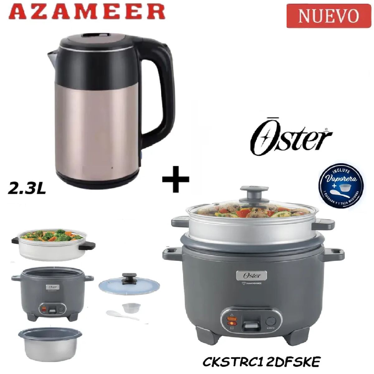 OSTER - Combo Olla Arrocera CKSTRC12DFSKE- Hervidor 2.3LP
