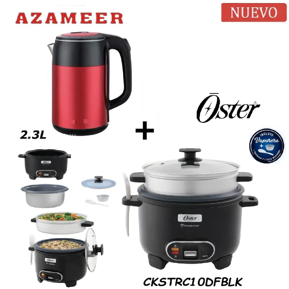 OSTER - Combo Olla Arrocera CKSTRC10DFBLK- Hervidor 2.3LR