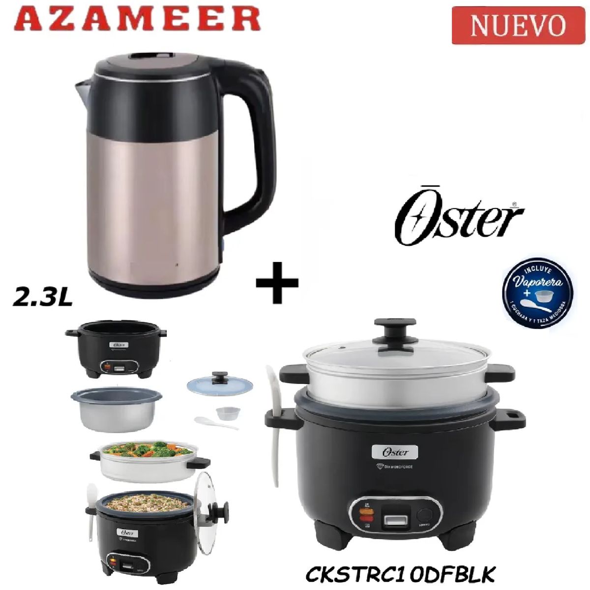 OSTER - Combo Olla Arrocera CKSTRC10DFBLK- Hervidor 2.3LP