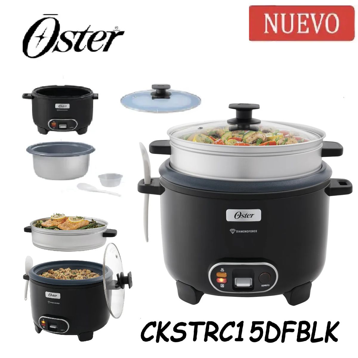 OSTER - Nueva Olla Arrocera Antiadherente 3 en 1 CKSTRC15DFBLK
