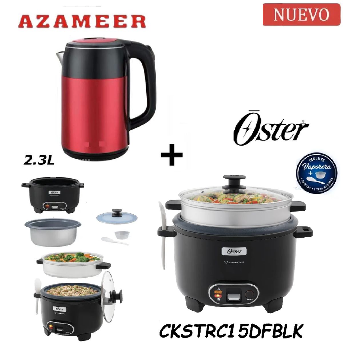 OSTER - Combo Olla Arrocera CKSTRC15DFBLK- Hervidor 2.3LR