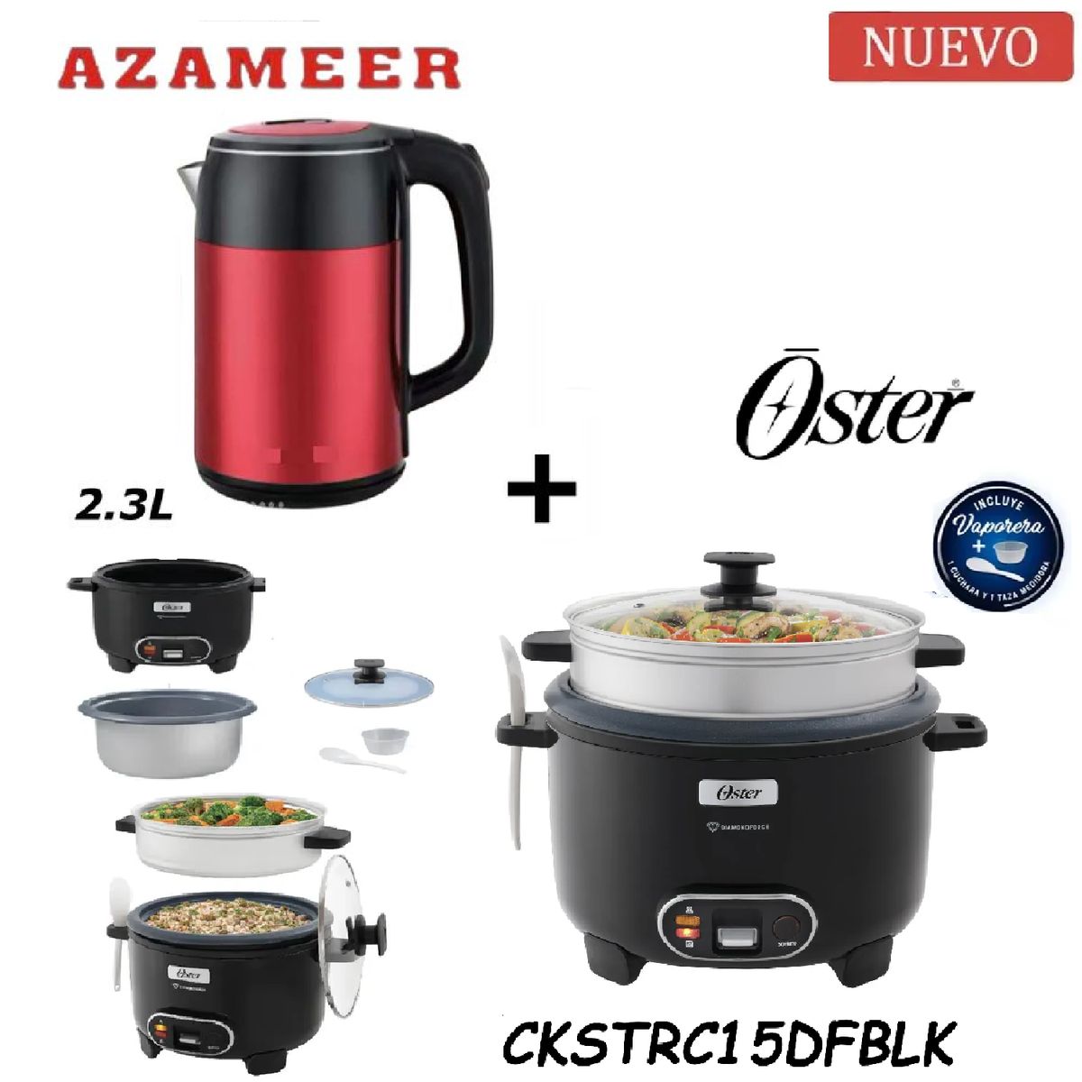 OSTER - Combo Olla Arrocera CKSTRC15DFBLK- Hervidor 2.3LR
