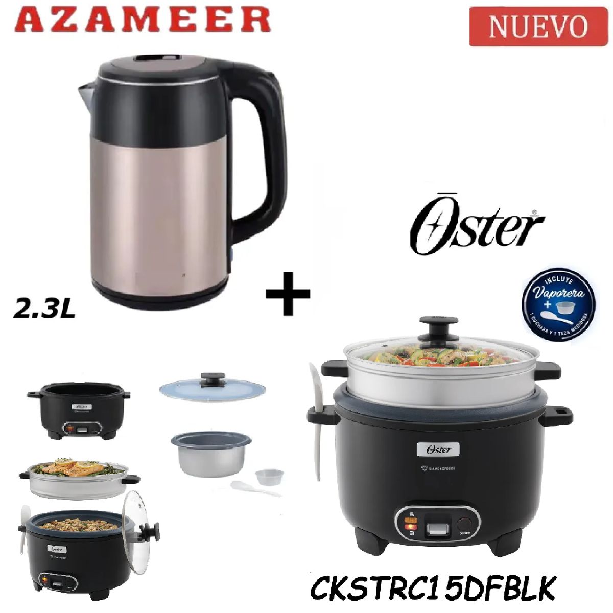 OSTER - Combo Olla Arrocera CKSTRC15DFBLK- Hervidor 2.3LP