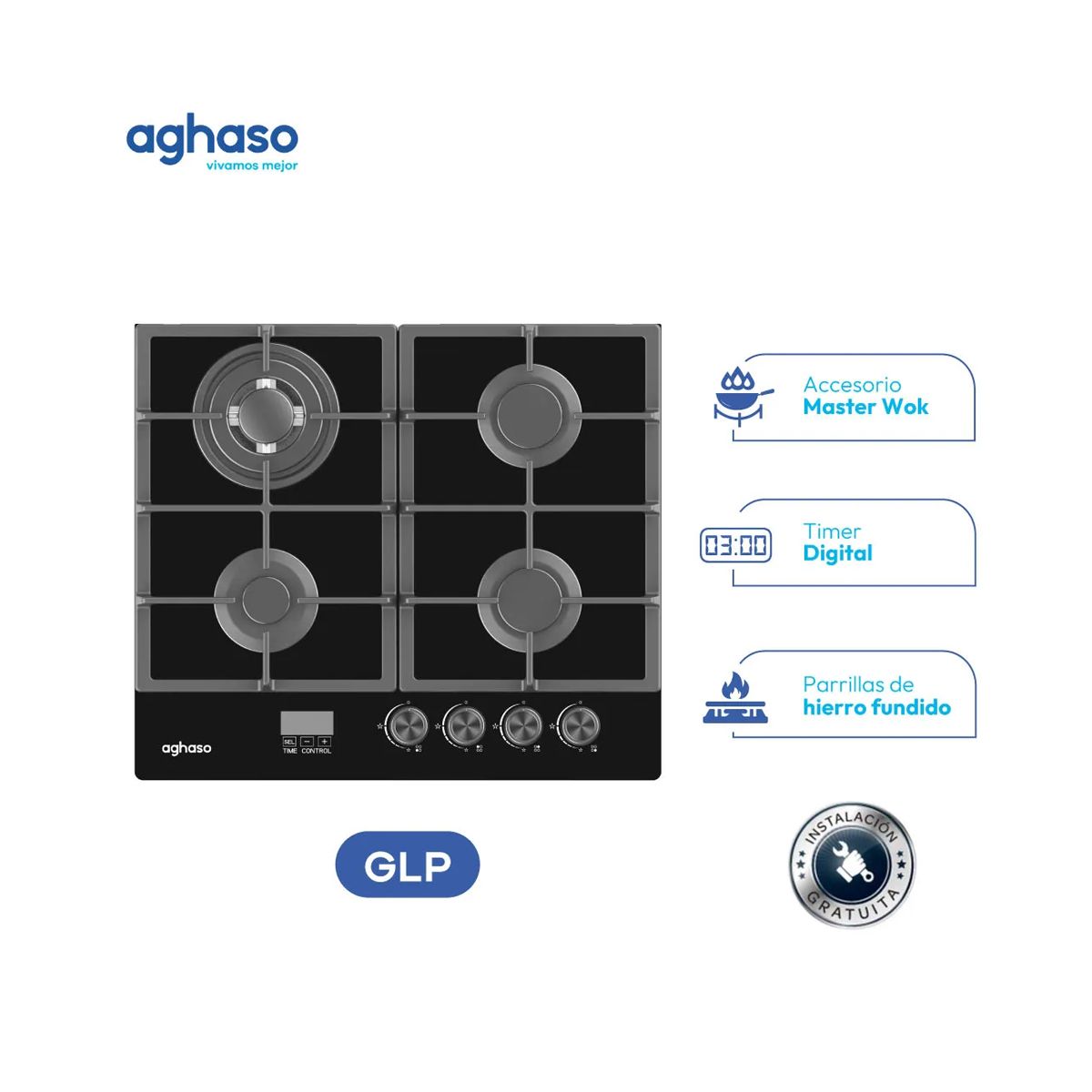 AGHASO - Encimera Aghaso Mesa Vidrio 60 cm GLP