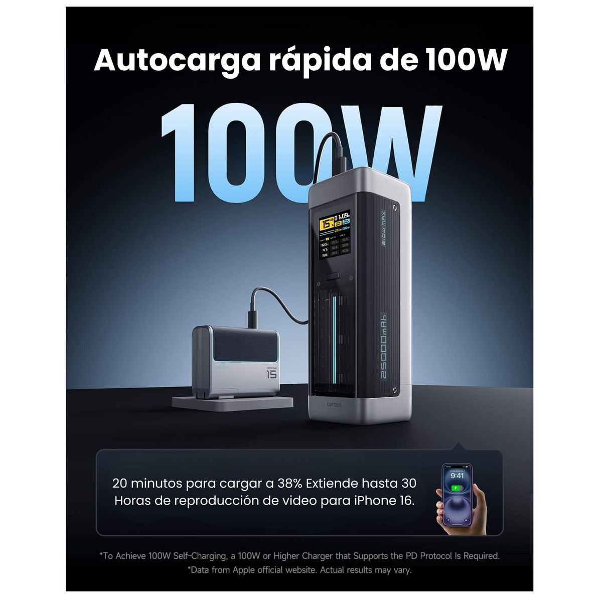 SEISA - Power Bank 25000mAh CUKTECH PD3.1 Carga Rápida 140W Carga Total 210W  Bateria Portatil MacBook