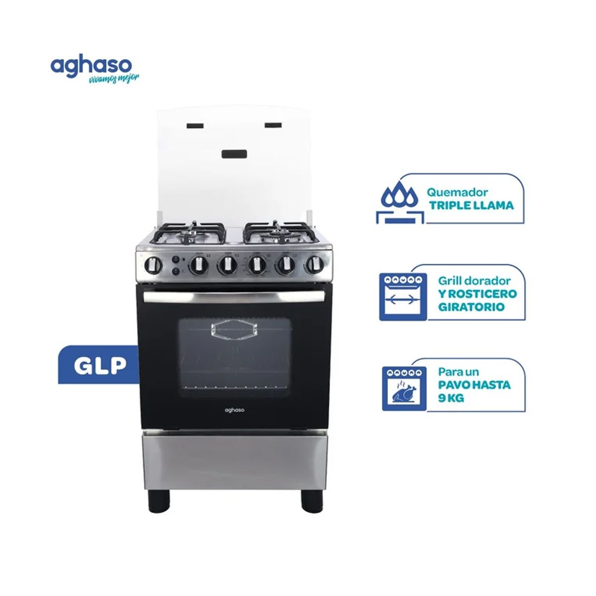 AGHASO - Cocina de pie Aghaso 4 Hornillas GLP