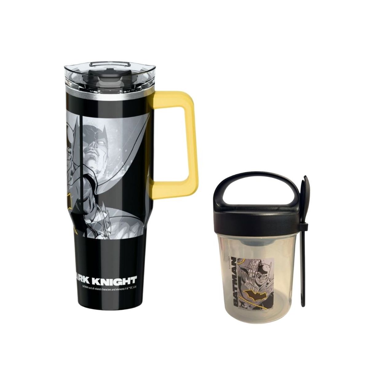 CHILDRENS CLUB - Pack Escolar Batman Mug Vaso con Cañita 1200ml +Taper con Cuchara 560ml