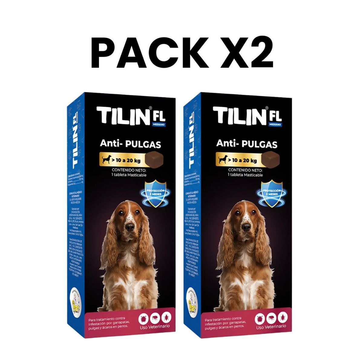 PLOP - Pack X2 Tilin 10 A 20kg Antipulgas Con Hepatoprotector