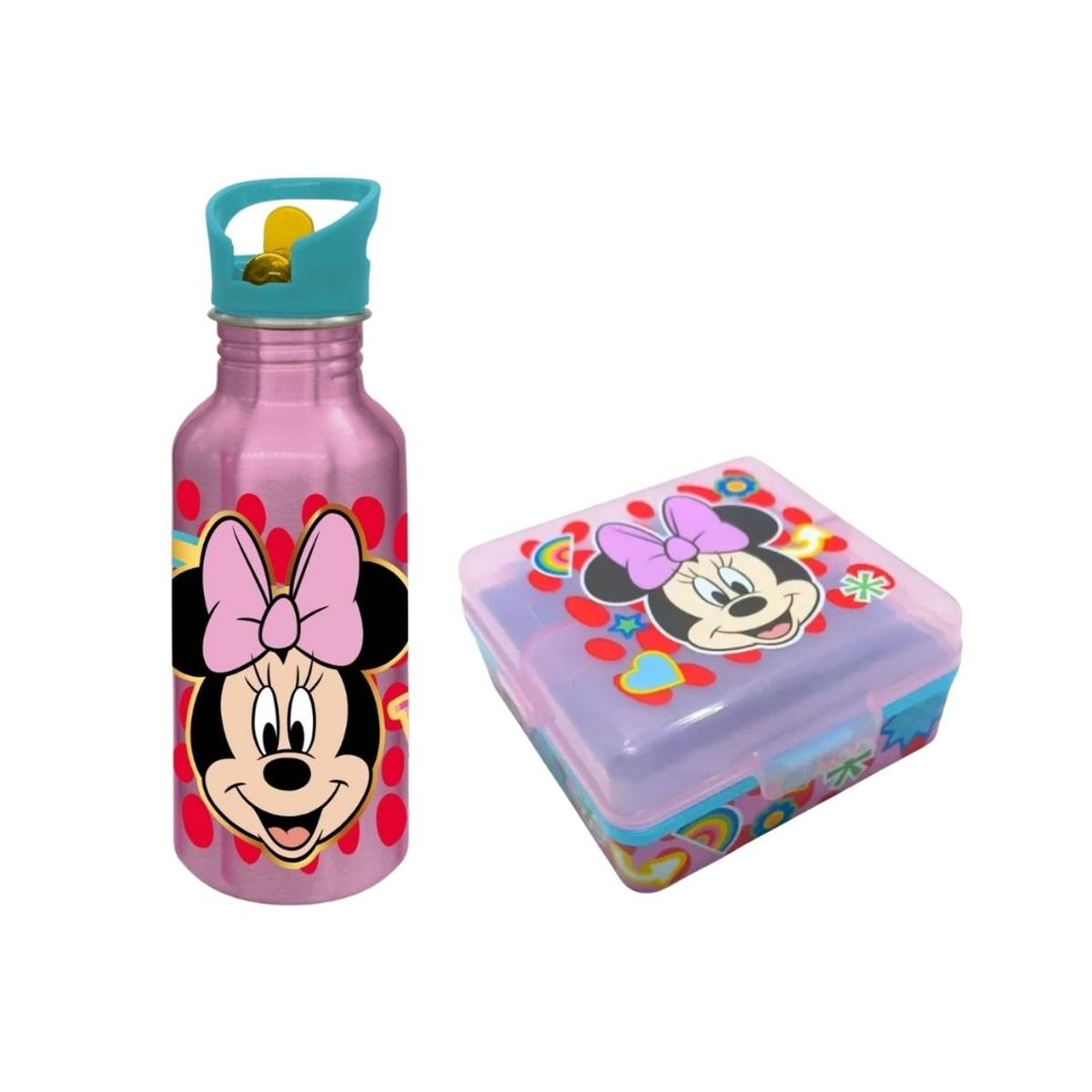 MINNIE - Pack Escolar Minnie Mouse Tomatodo Aluminio con Cañita 545ml + Taper Sandwichera