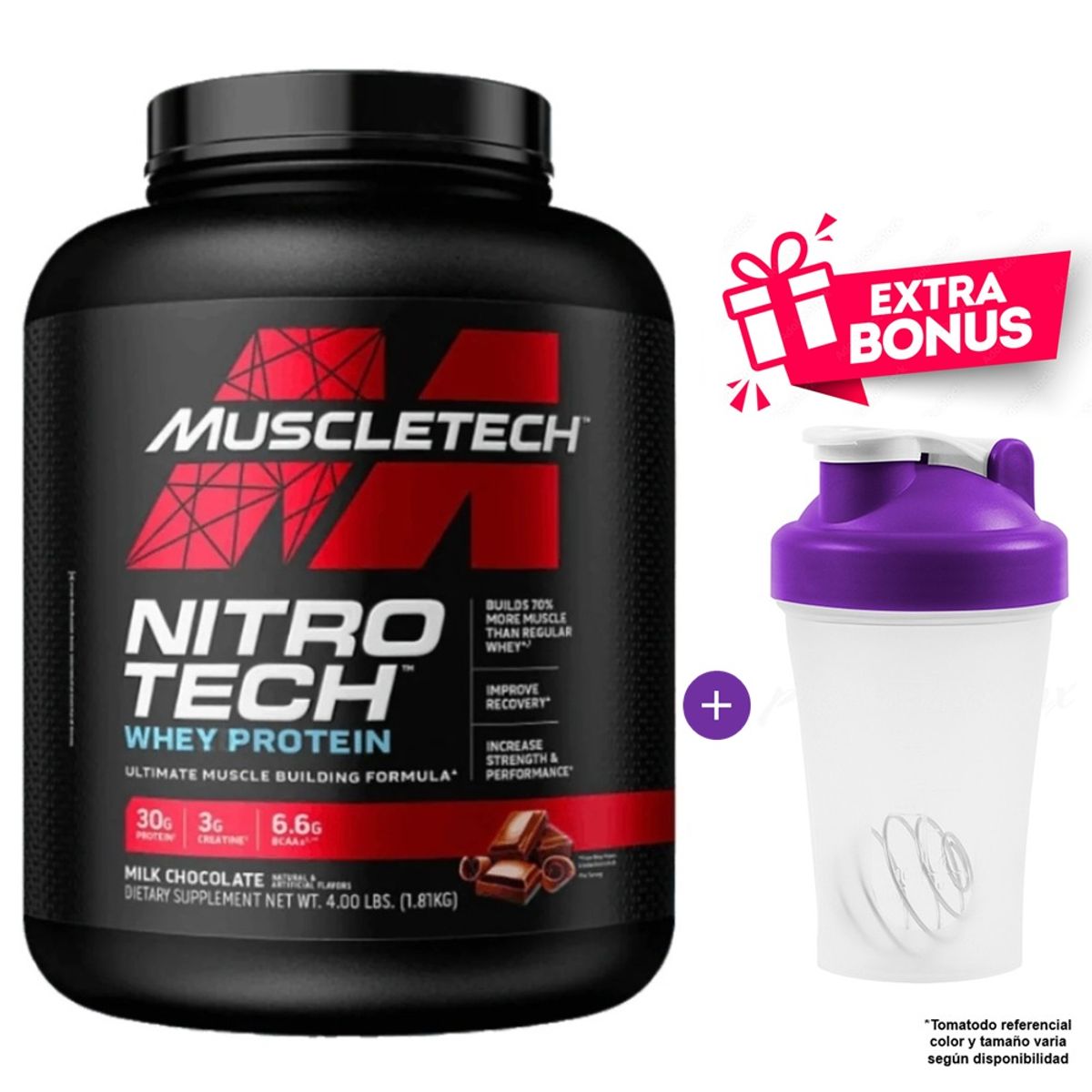 Muscletech - PROTEÍNA NITROTECH WHEY PROTEIN 1.81 KG MILK CHOCOLATE MUSCLETECH
