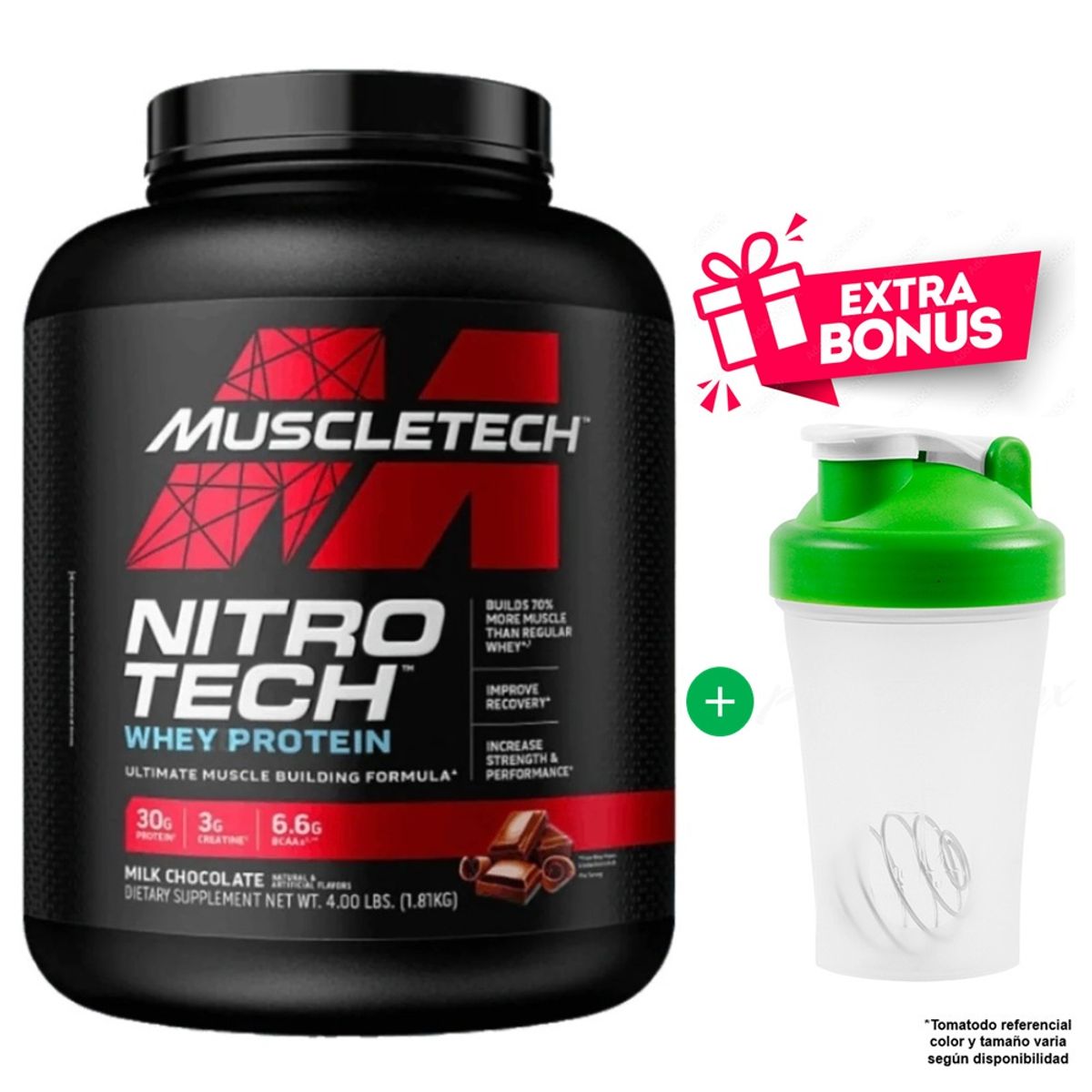 Muscletech - MUSCLETECH NITRO TECH WHEY PROTEIN 4 LIBRAS CHOCOLATE + SHAKER