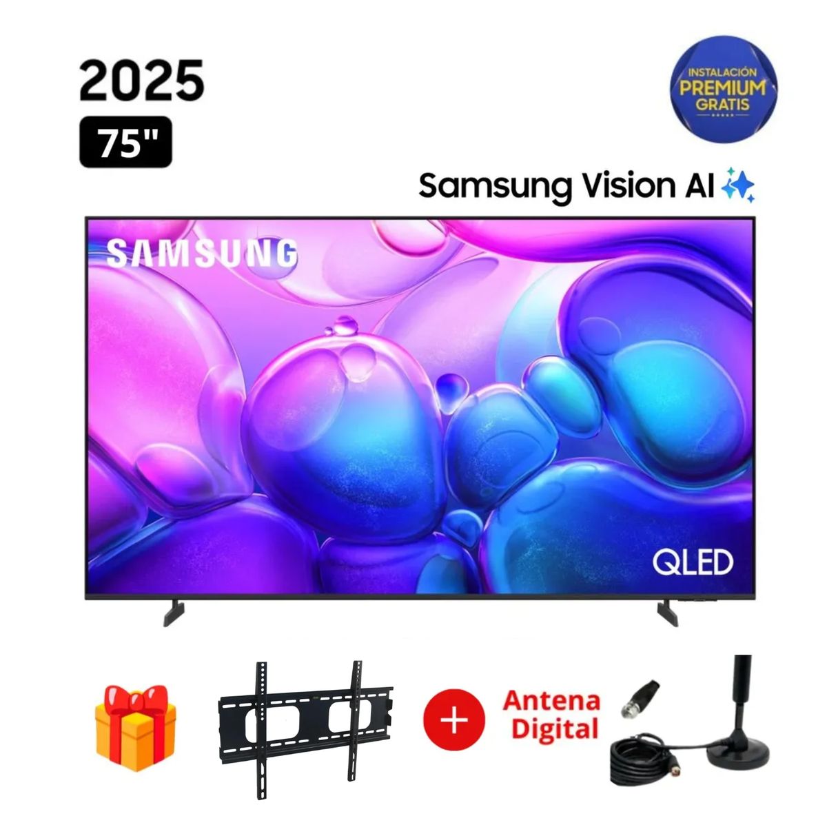 SAMSUNG - Televisor Samsung QLED 75 Smart TV 4K QN75Q6FA + Rack + Antena