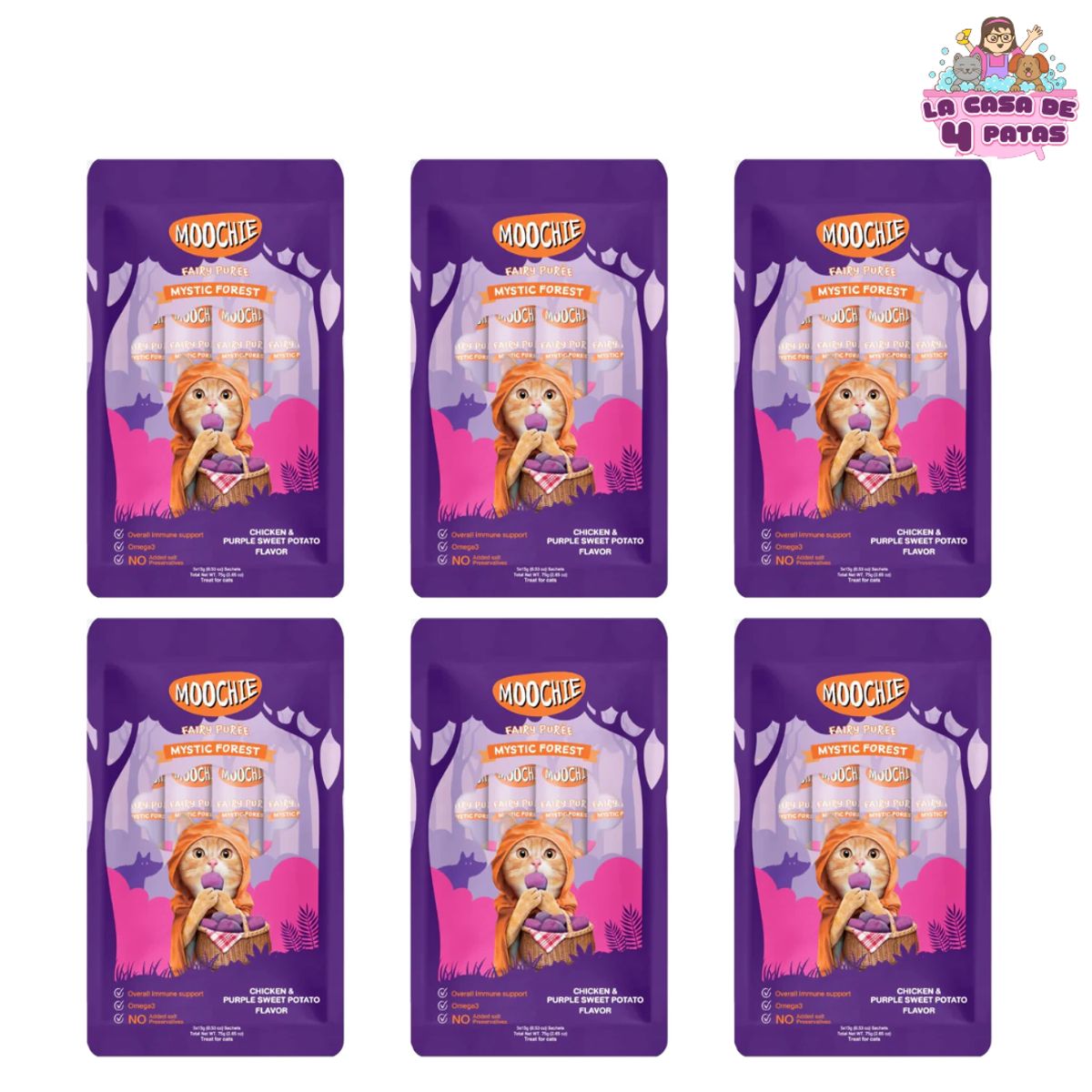 GENERICO - Alimento Humedo para gatos Moochie sabor Pollo y camote morado -pack 6 sobres