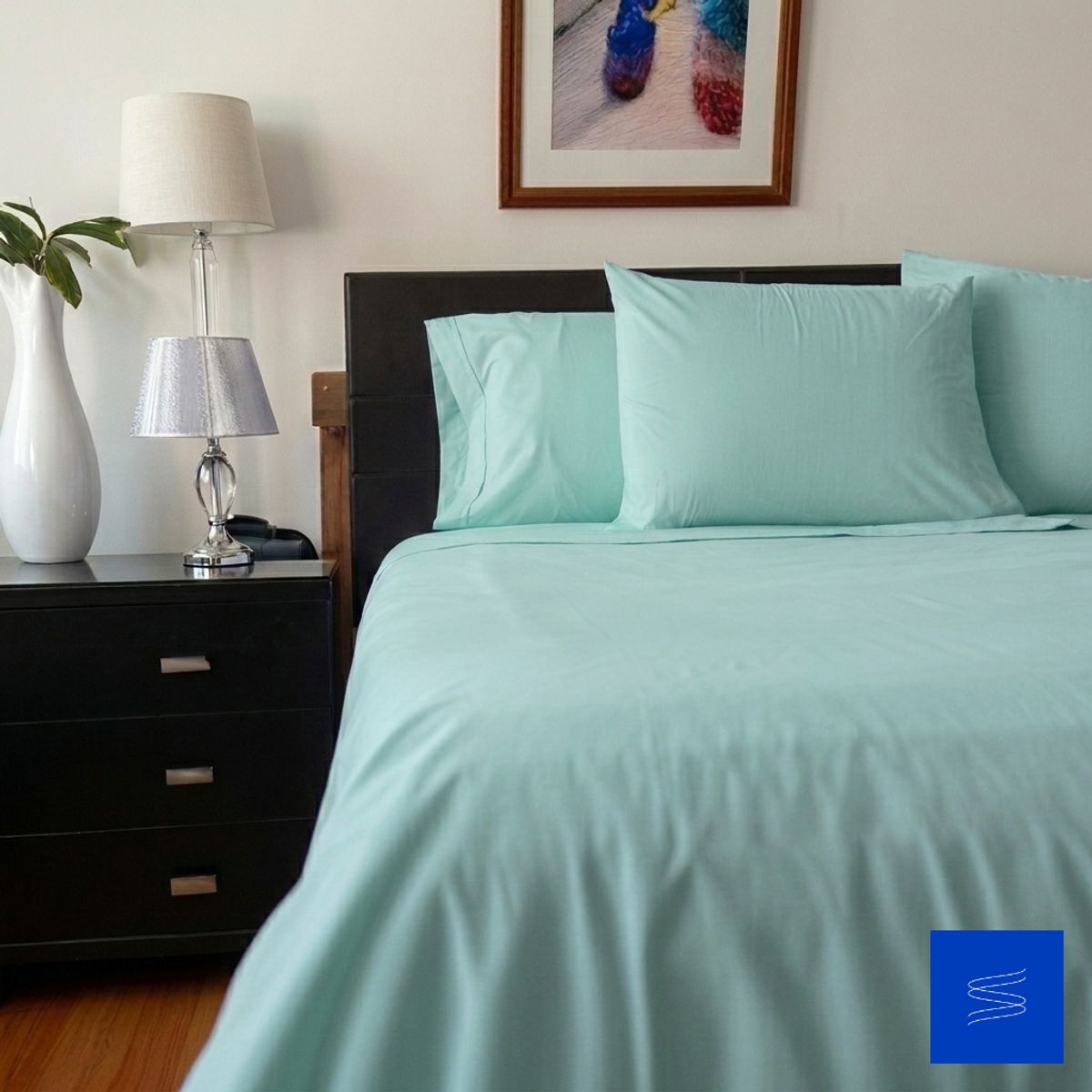 SUIT THE BED - Juego de sábanas Algodón Pima - King - 150 Hilos - verde agua