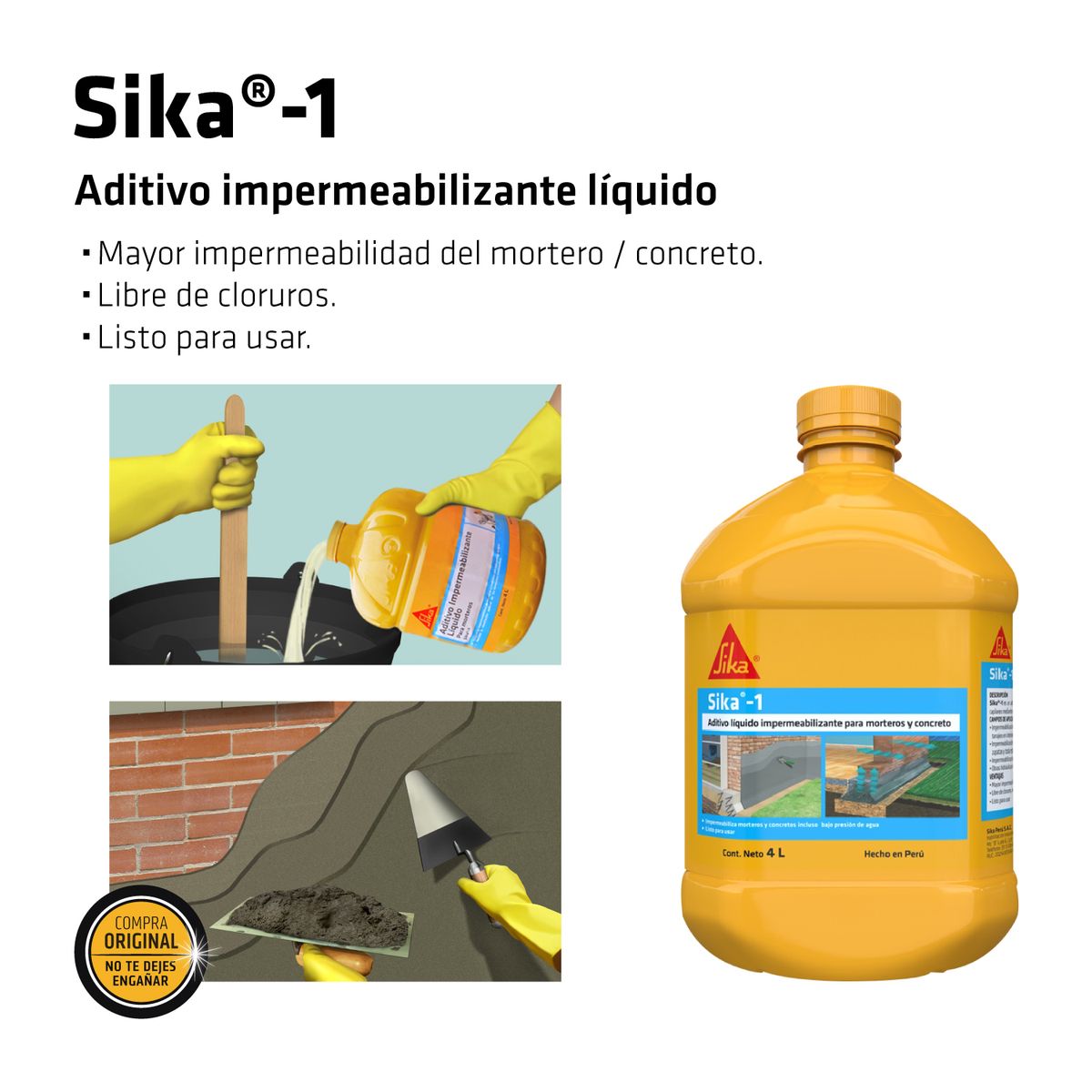 SIKA - Pack de 4 unidades de galon de 4Lt, Sika-1/ Aditivo impermeabilizante liquido