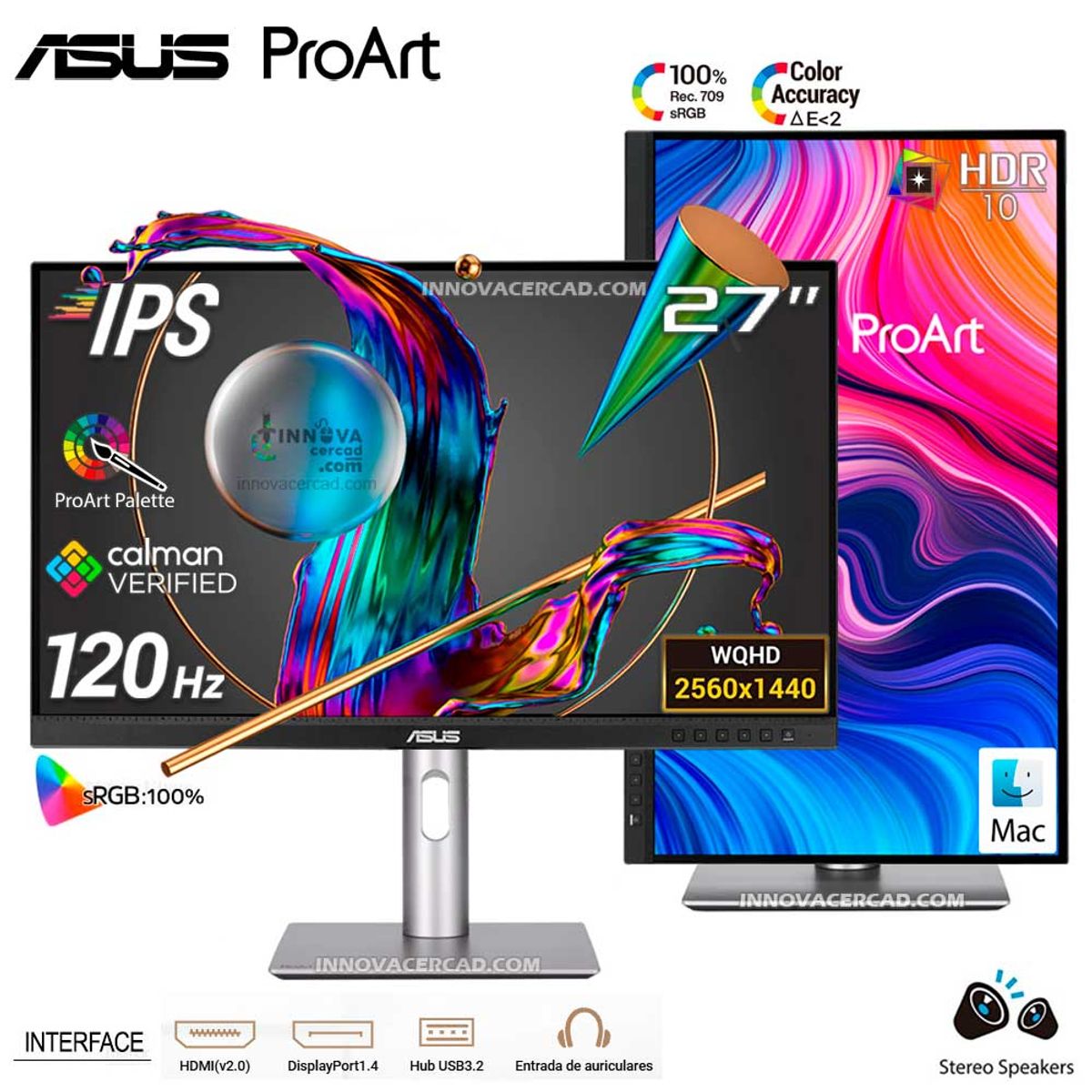 ASUS - Monitor Professional ASUS ProArt 27 PA278QGV  IPS, QHD 2560 x 1440 120Hz, HDR-10