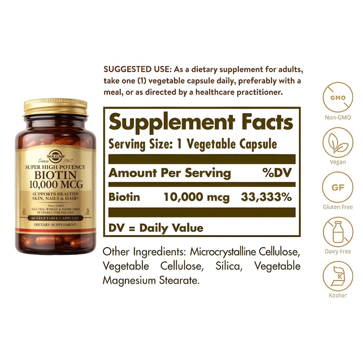 SOLGAR - Biotina Solgar - Biotin 10000 MCG - 60 Cápsulas