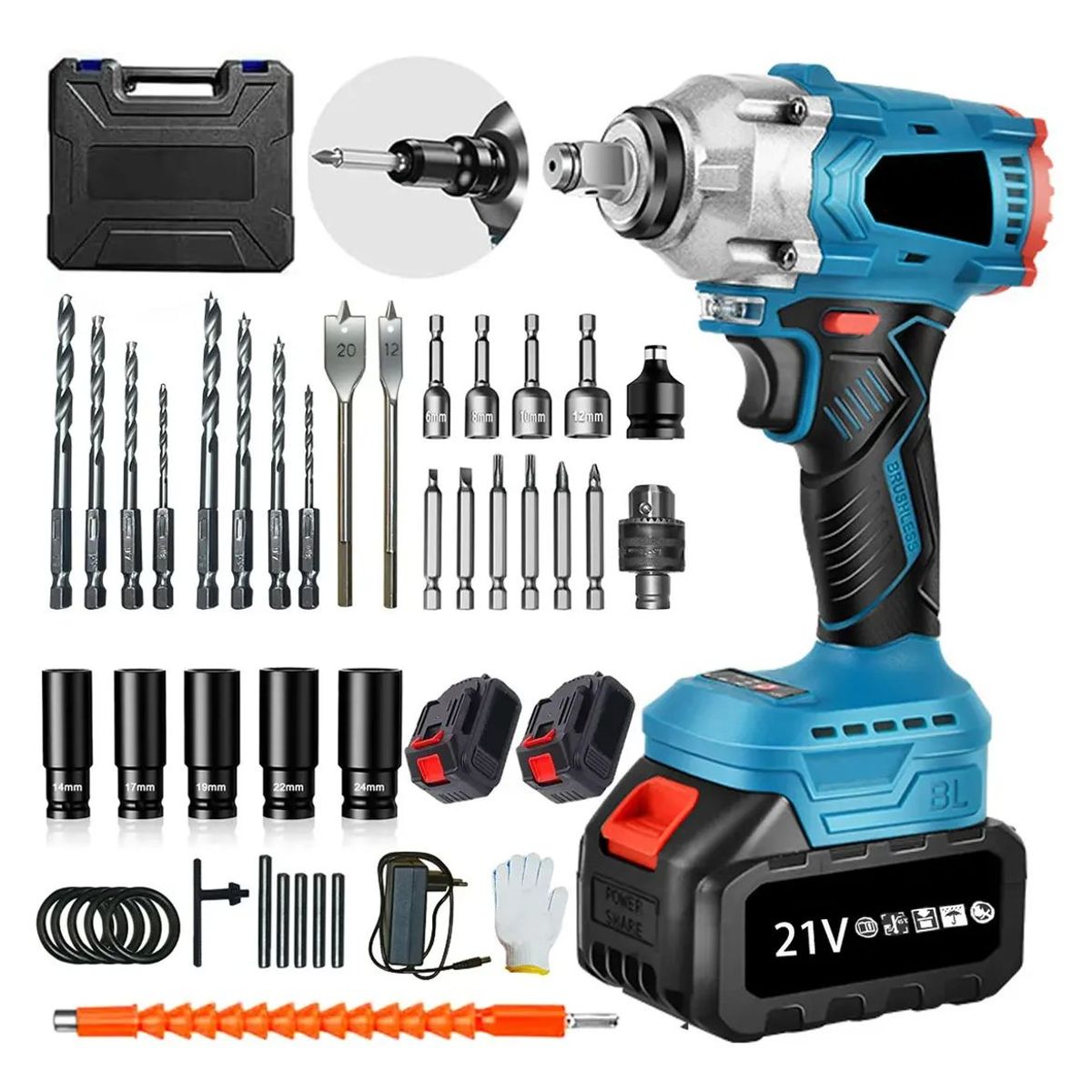 EVERSO - Taladro Percutor Inalámbrico Destornillador 21v + 2 Baterías