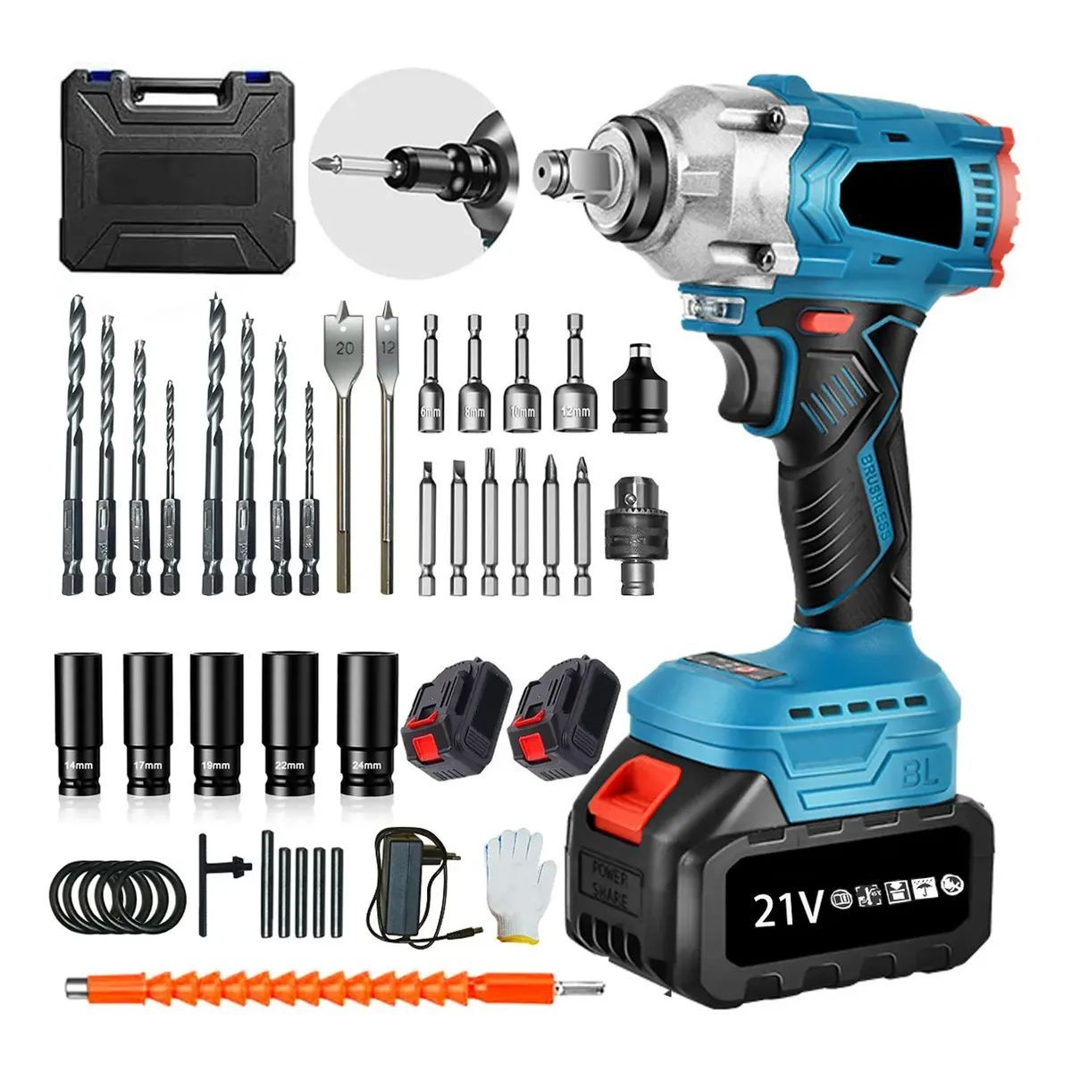 EVERSO - Taladro Percutor Inalámbrico Destornillador 21v + 2 Baterías