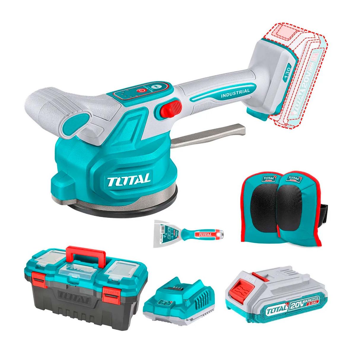 TOTAL TOOLS - Ventosa Vibradora Porcelanato 130mm 60kg Total Ttvli20018