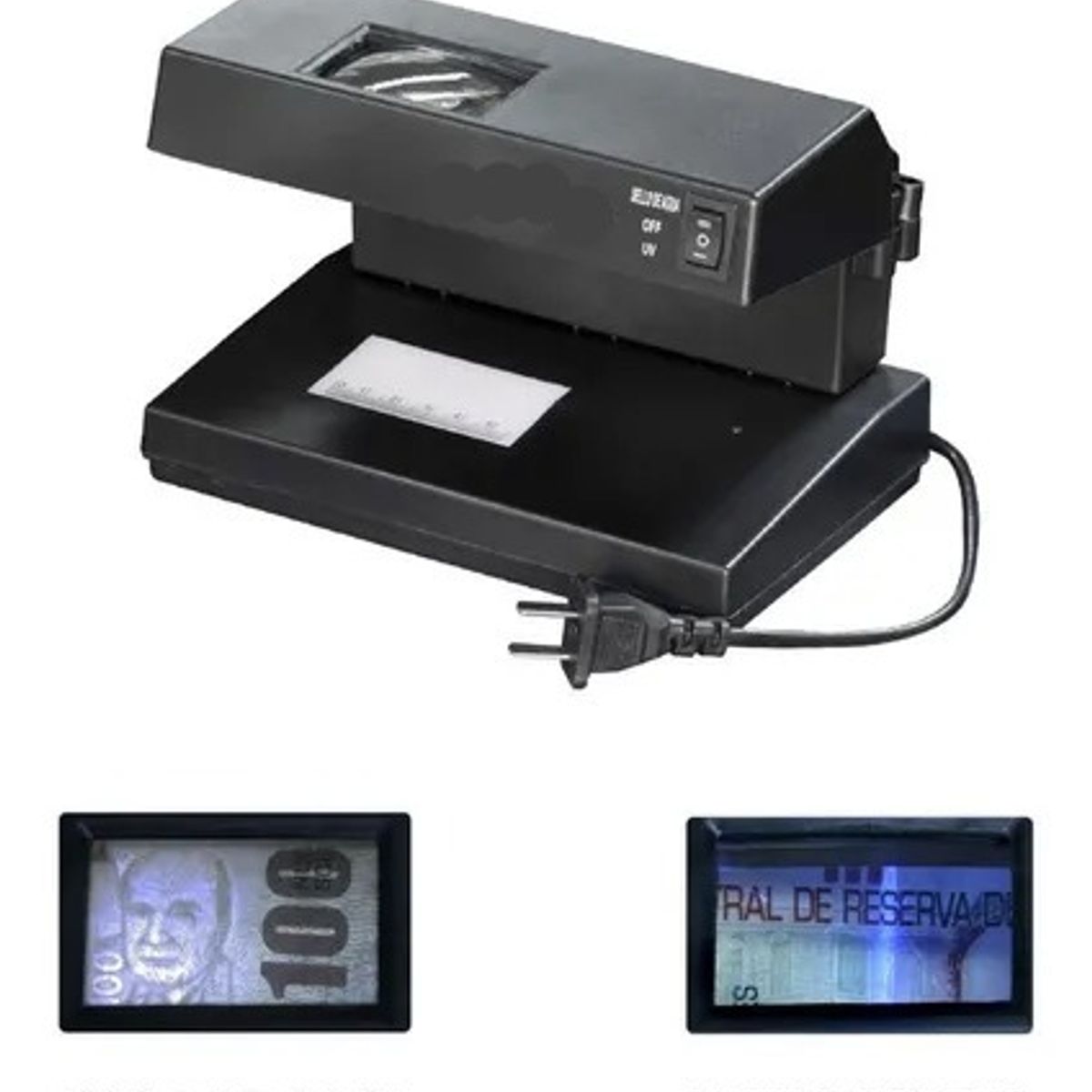 OEM - Detector de Billetes Multimoneda con Lupa y Doble Luz UVBlanca - Diseño de Escritorio