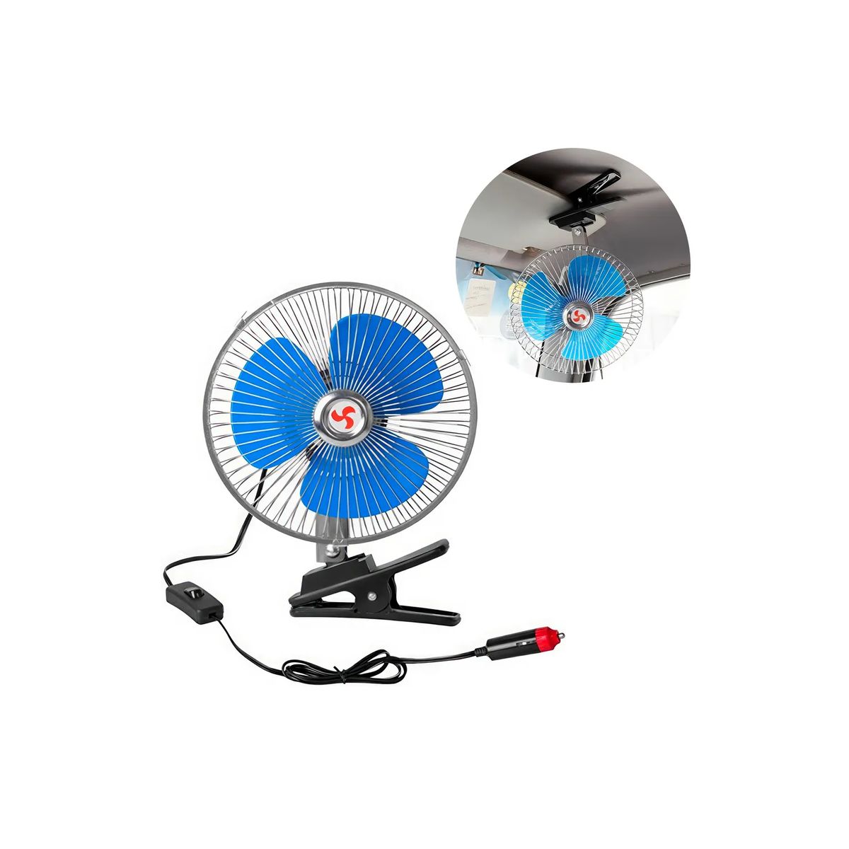 GENERICO - VENTILADOR PARA CARRO  12 V  8 PULGADAS  3 ASPAS