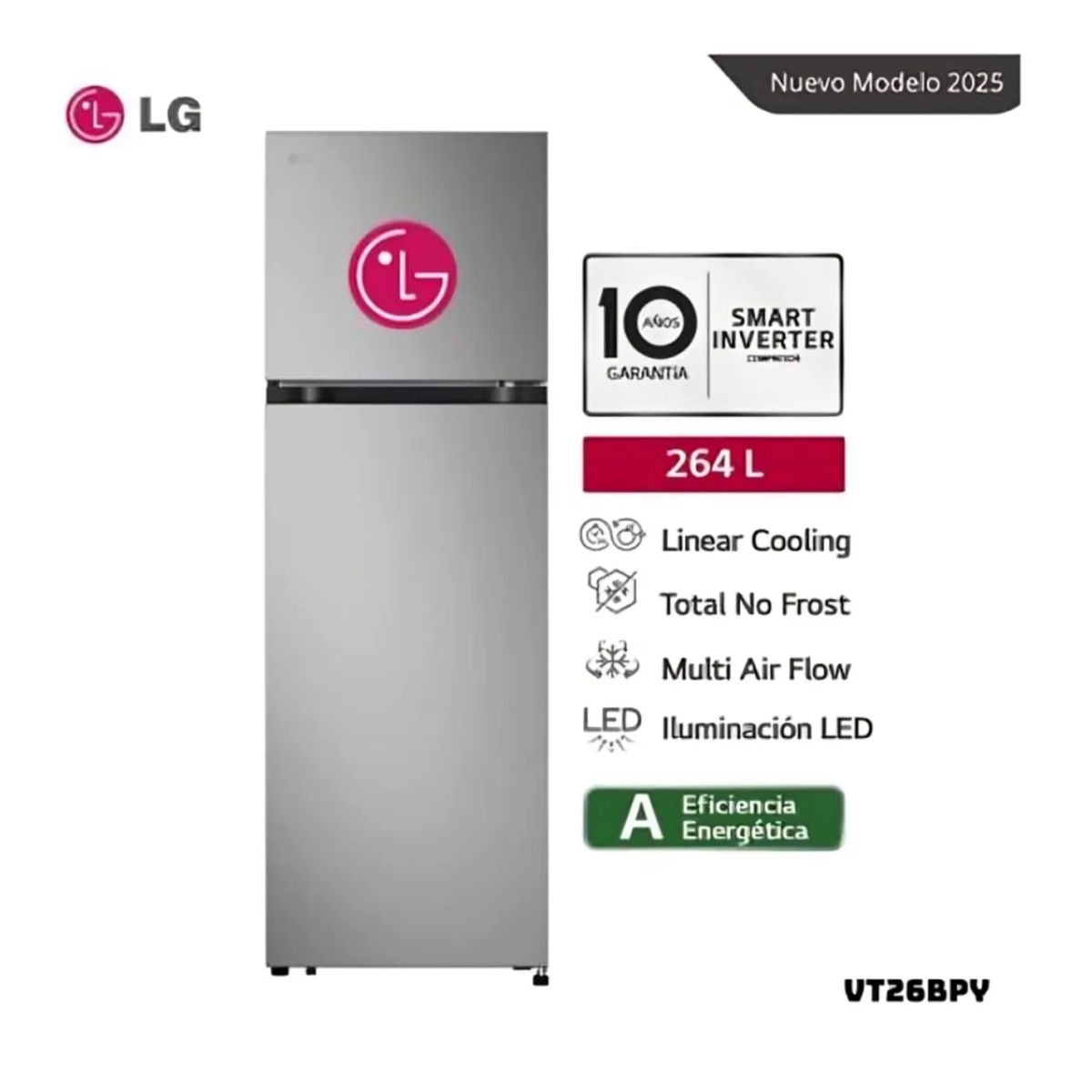 LG - REFRIGERADORA LG 264 L TOP FREEZER PLATEADO - VT26BPY