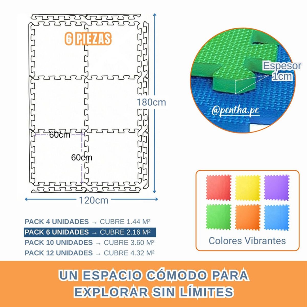 PENTHA - Piso Antigolpes EVA 60x60 Infantil Pack 6