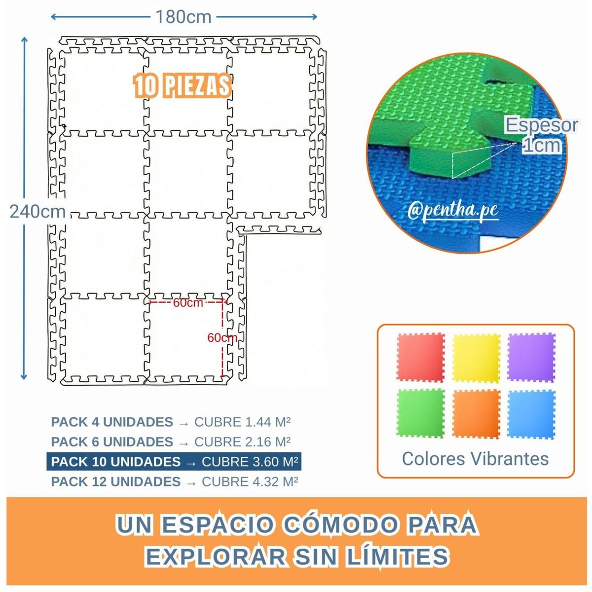 PENTHA - Piso Antigolpes EVA 60x60 Infantil Pack 10
