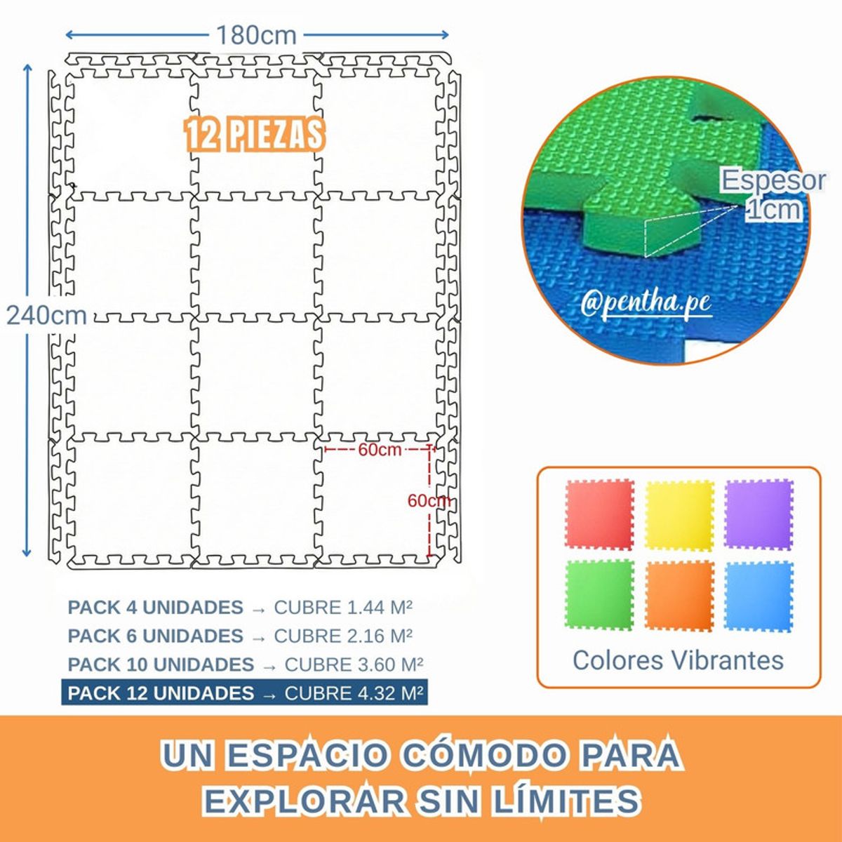 PENTHA - Piso Antigolpes EVA 60x60 Infantil Pack 12