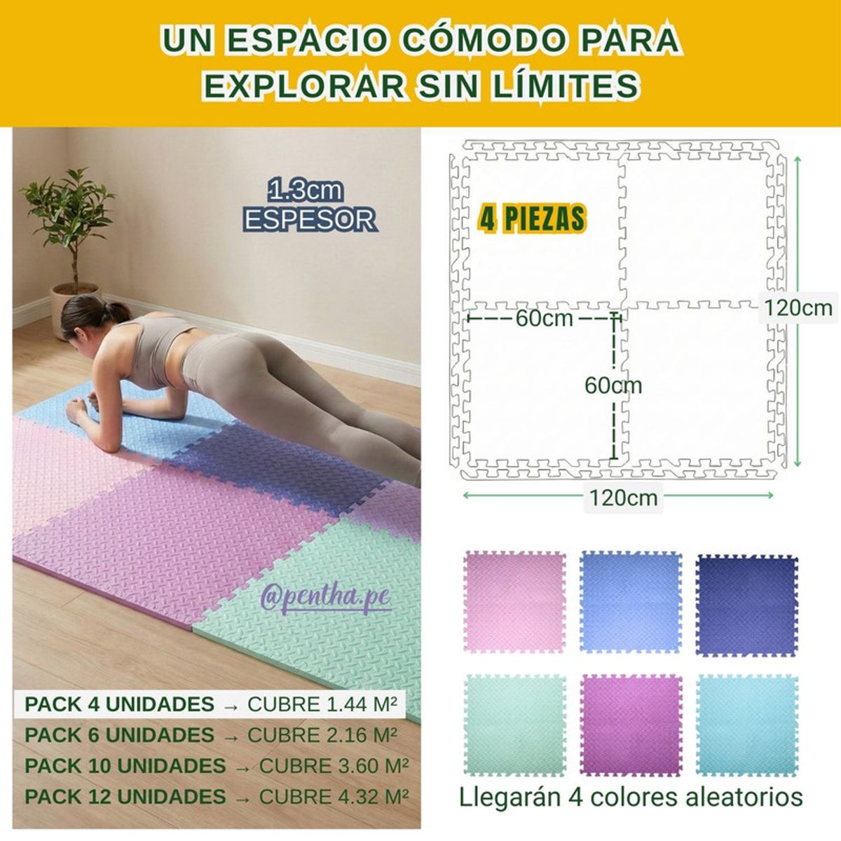 PENTHA - Piso Eva de Goma Niños 60x60x1.3cm Pack Nórdico 4 Unid